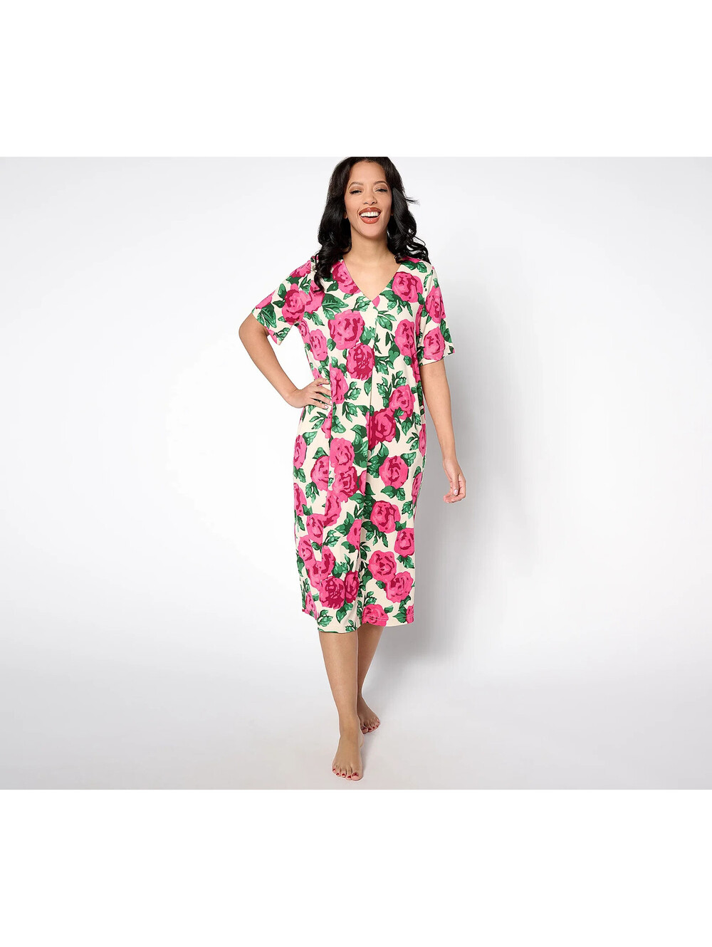 BumbleBella by Jill Martin Dreamy Jersey T-Shirt Dress BoldRosesPink, L  {225-k